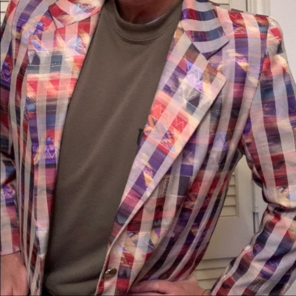 VINTAGE 80S GIANCARLO FERRARI BLAZER SOUTHWEST PATTERN COLOR NEW WAVE GRAPH - Picture 5 of 6